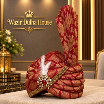 Royal Crimson Brocade Groom Turban