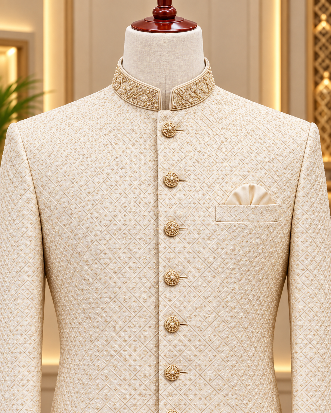 Royal Ivory Embroidered Groom Sherwani Set