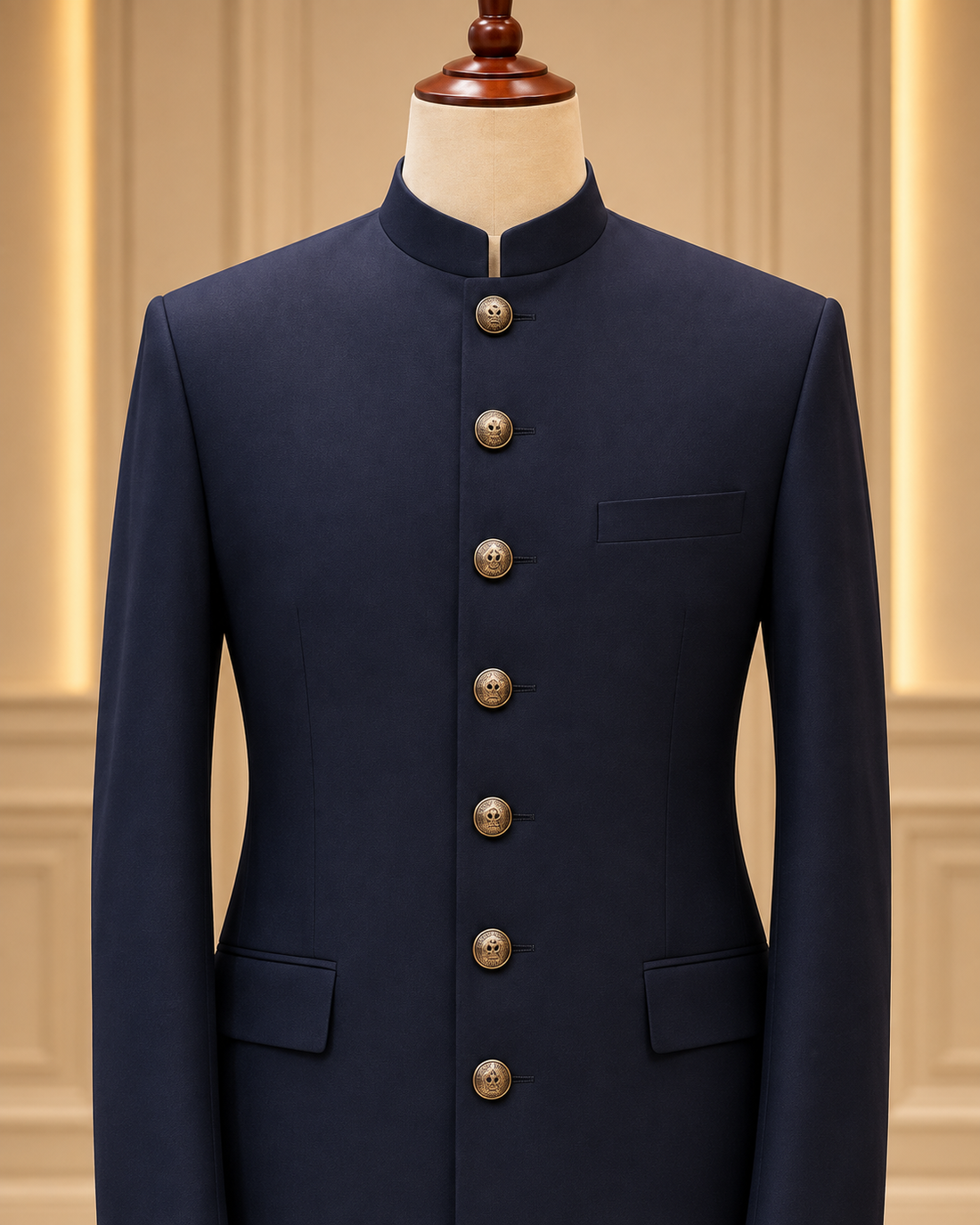 Deep Navy Blue with Antique Gold Buttons