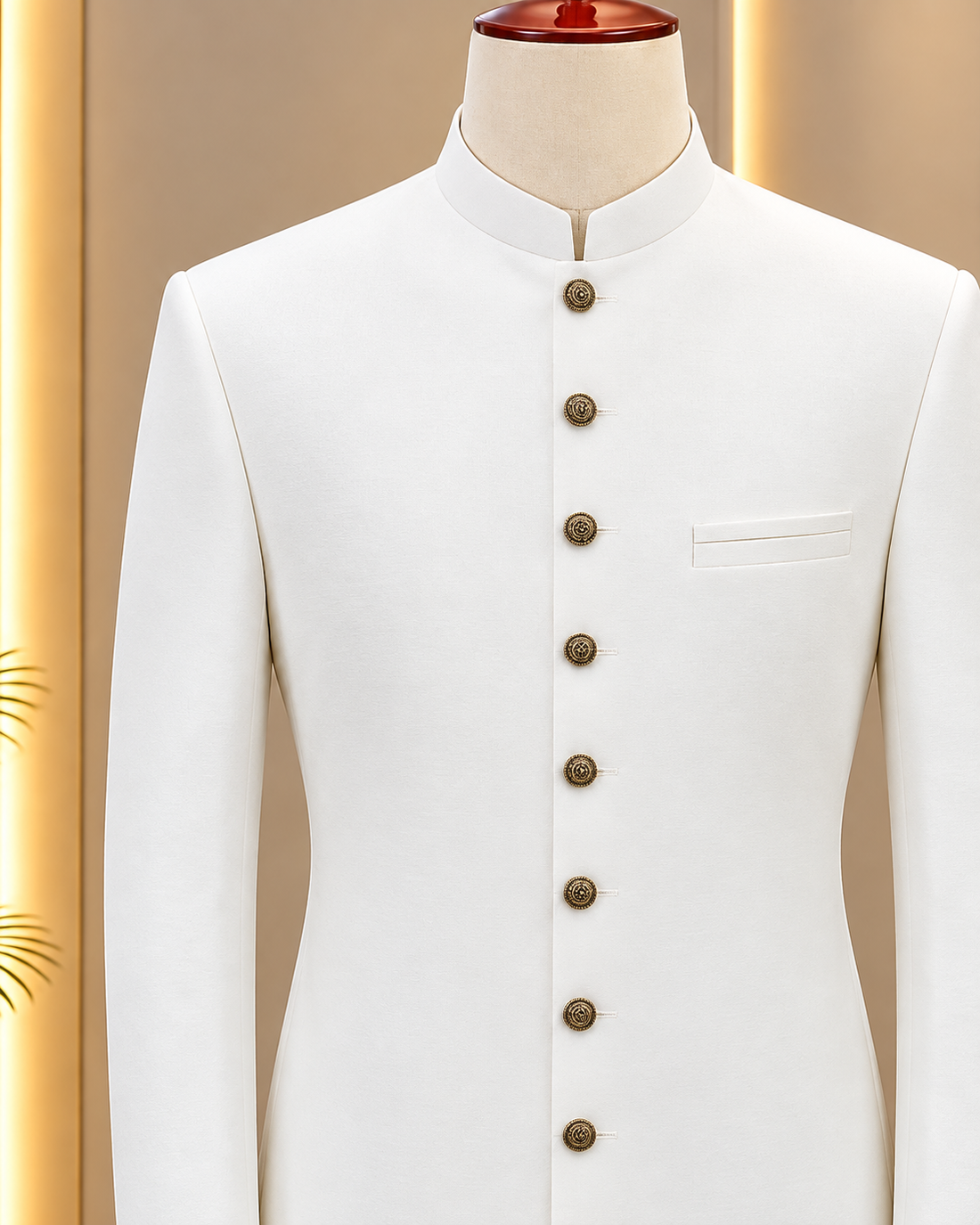 Classic White Minimal Groom Sherwani