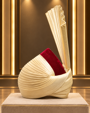 Ivory Gold Pleated Groom Turban with Maroon Velvet Accent