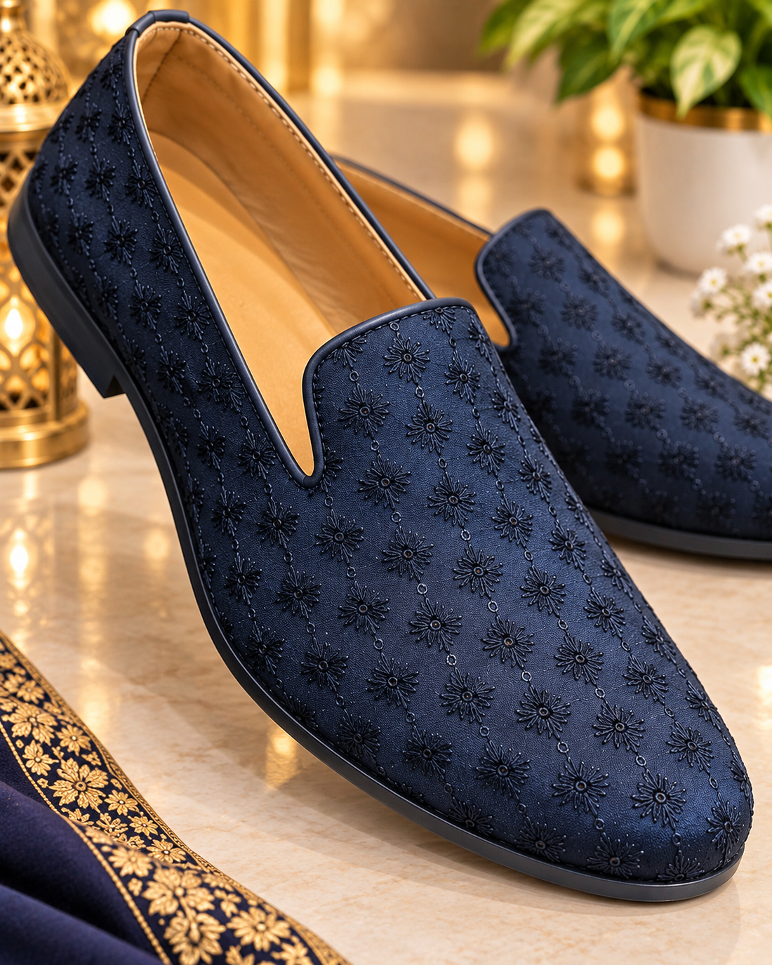 Midnight Navy Embroidered Loafers