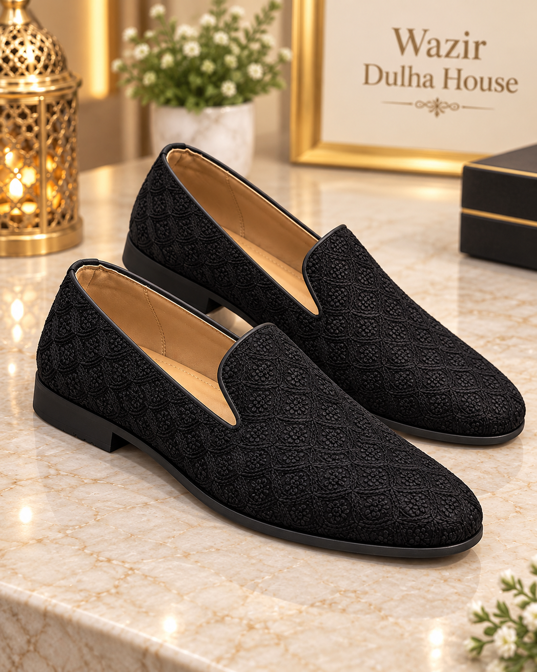 Midnight Black Embroidered Formal Loafers