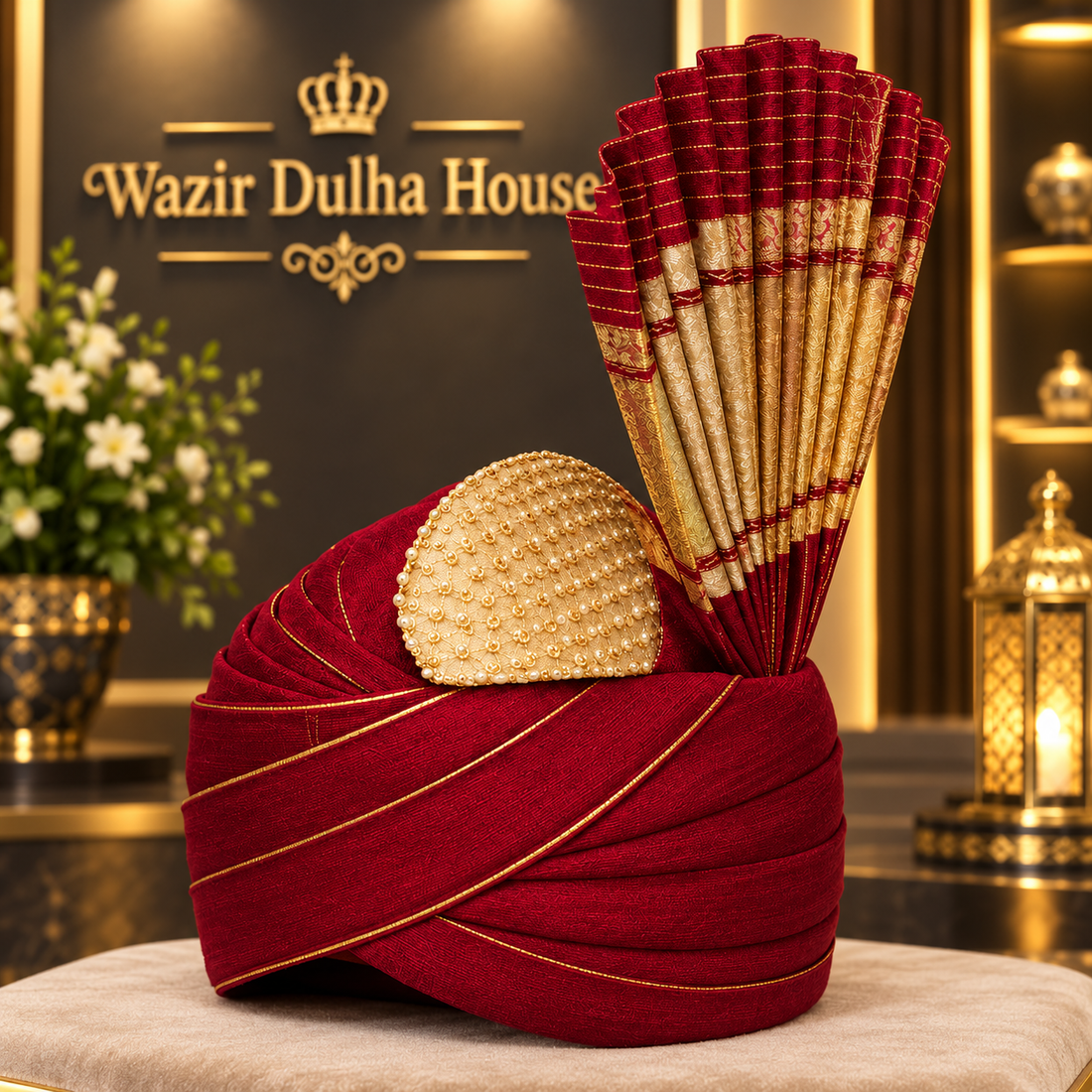 Royal Maroon Gold Crest Turban