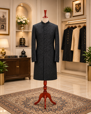 Midnight Black Embroidered Sherwani