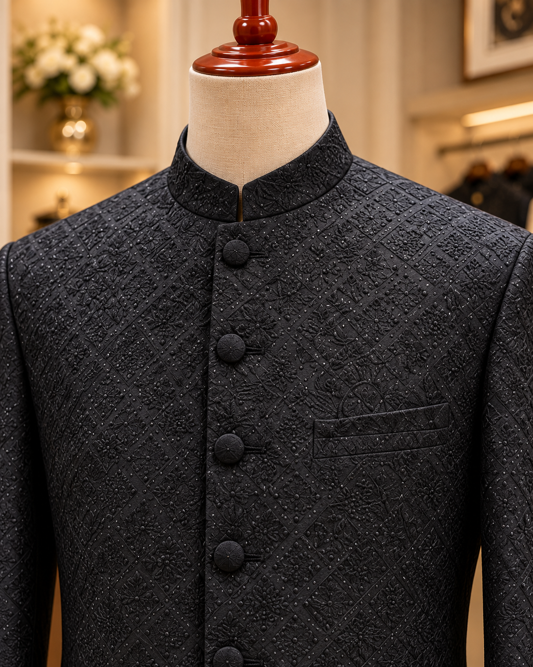 Midnight Black Embroidered Sherwani