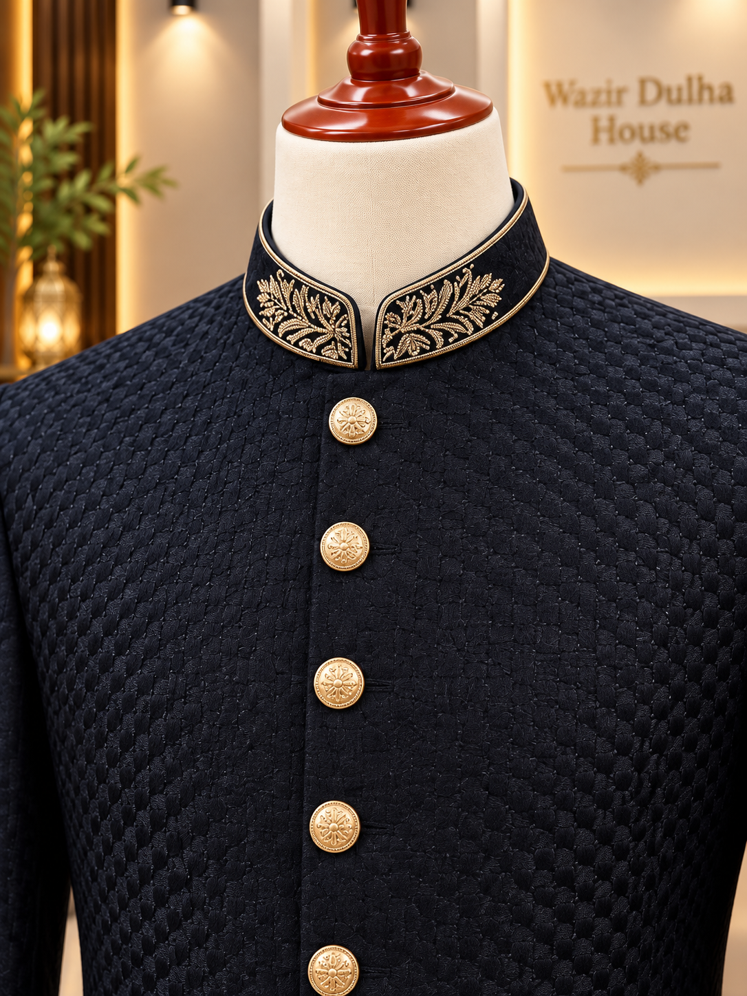 Midnight Navy Regal Jamawar Sherwani