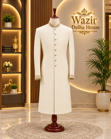 Ivory Gold Embroidered Groom Sherwani