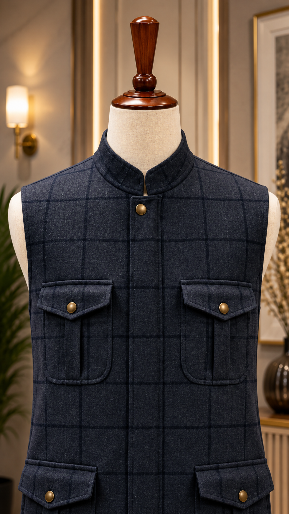 Navy Heritage Check Waistcoat