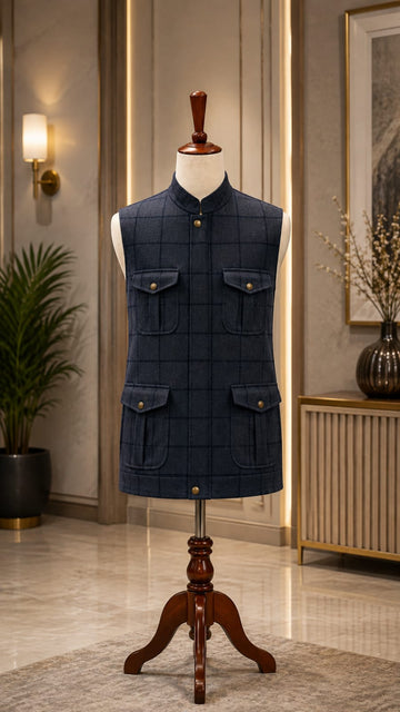 Navy Heritage Check Waistcoat