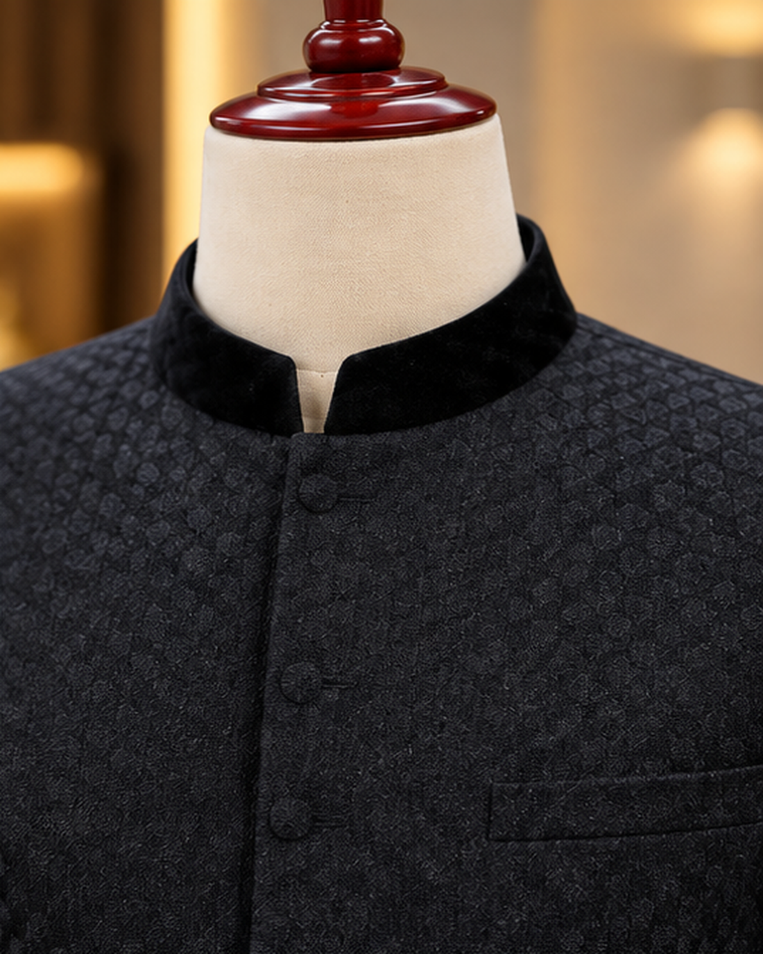 Midnight Black Embroidered Velvet Collar Prince Coat