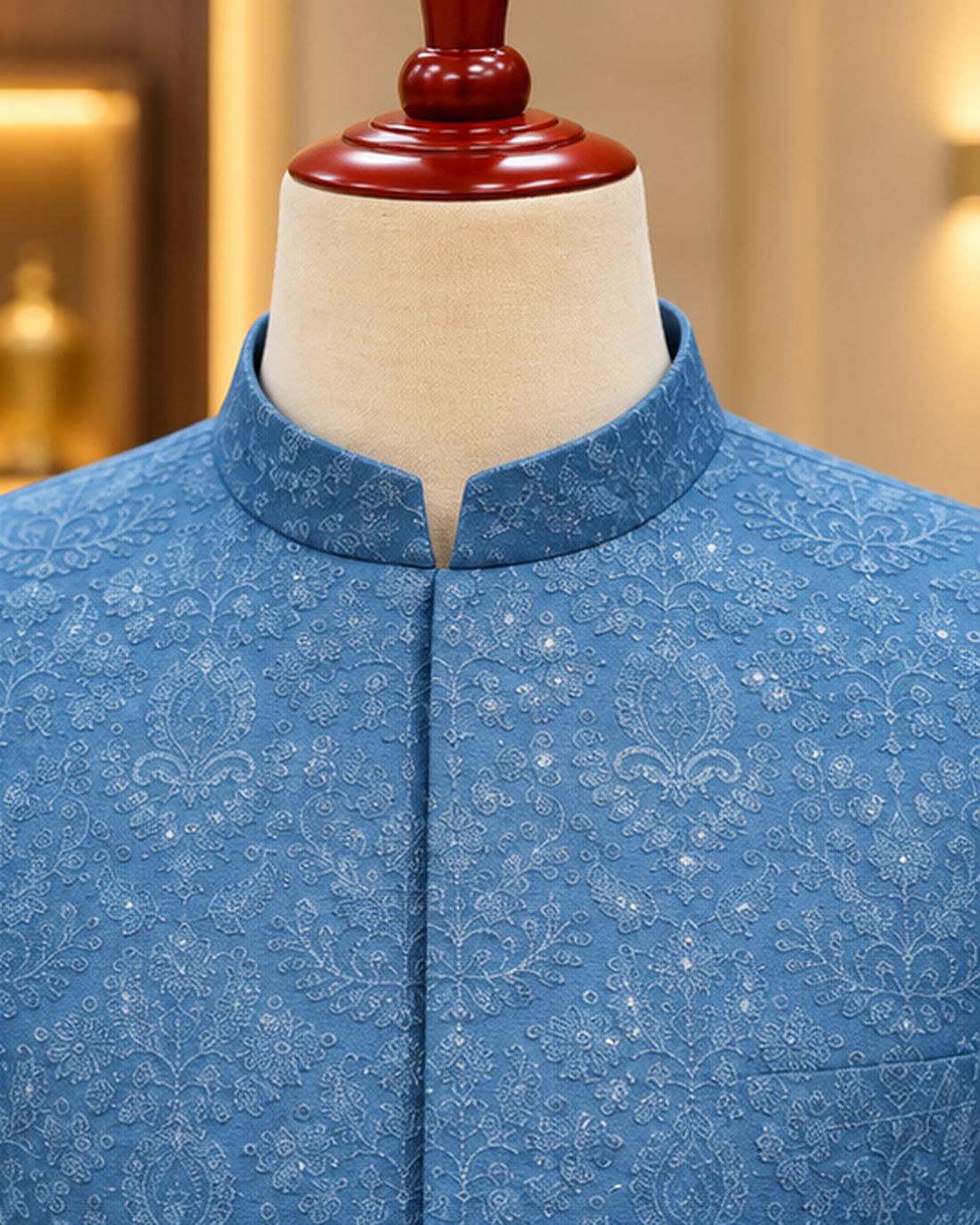 Royal Sky Blue Embroidered Prince Coat