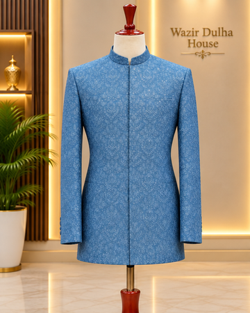 Royal Sky Blue Embroidered Prince Coat