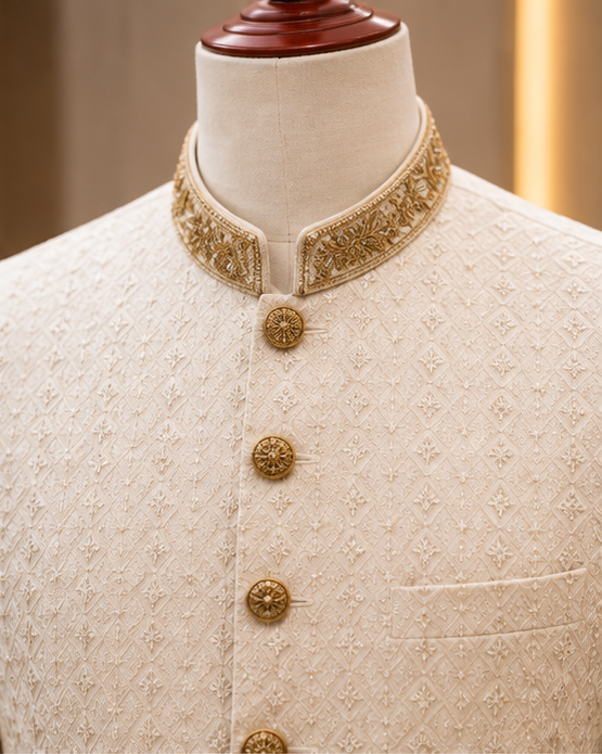Ivory Gold Embroidered Sherwani