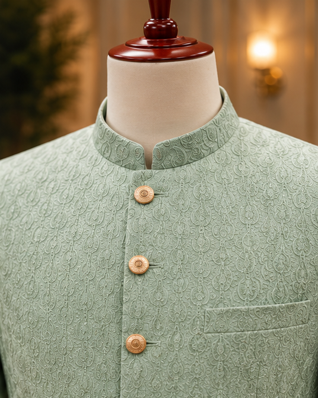 Mint Green Heritage Embroidered Prince Coat