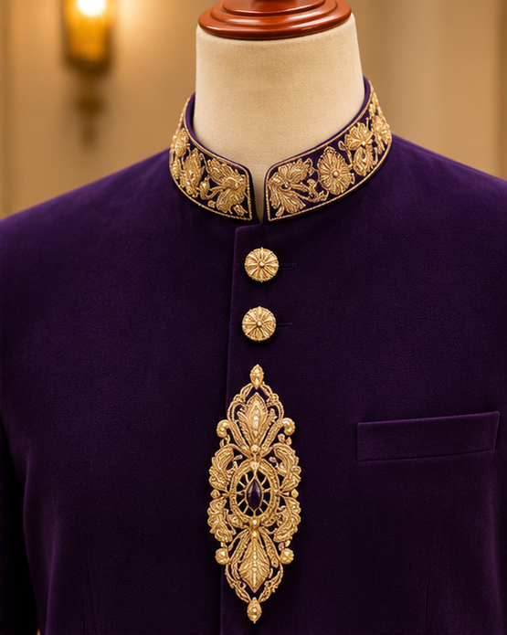 Royal Purple Gold Embroidered Sherwani