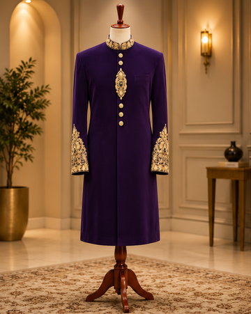 Royal Purple Gold Embroidered Sherwani