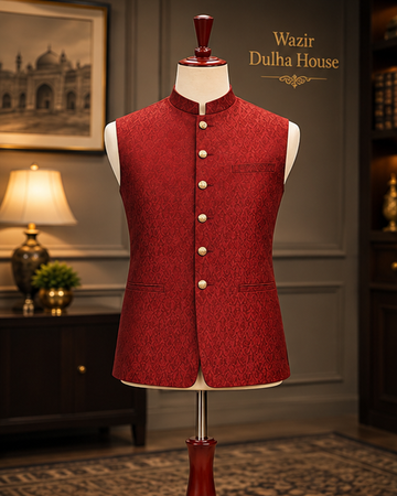 Jamawar Waistcoat with Gold Buttons