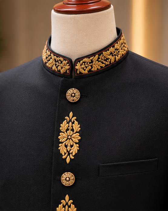 Regal Black & Gold Embroidered Sherwani