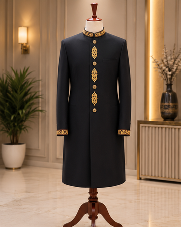 Regal Black & Gold Embroidered Sherwani